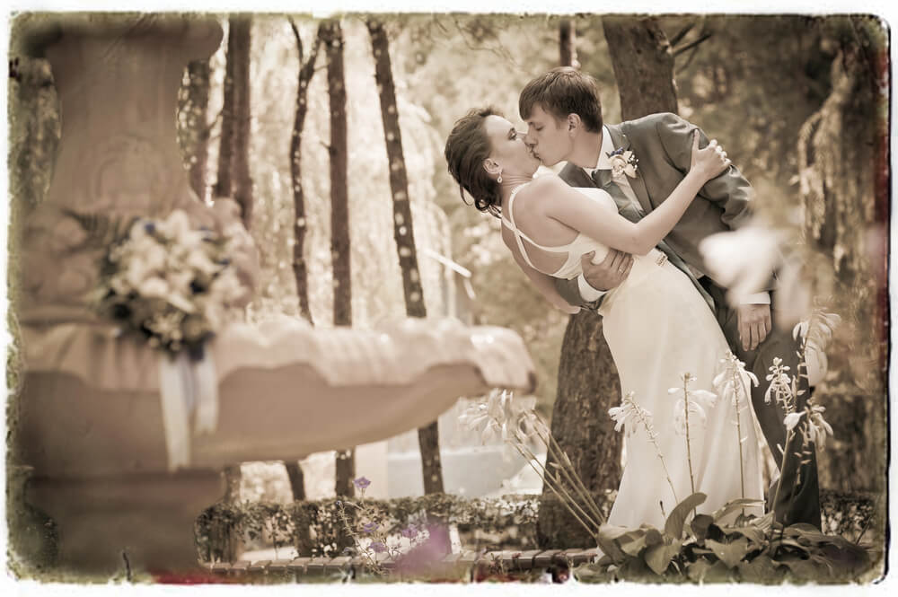 Wedding couple kissing