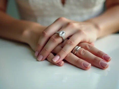 bride matching wedding band perfectly with her existing engagement ring
