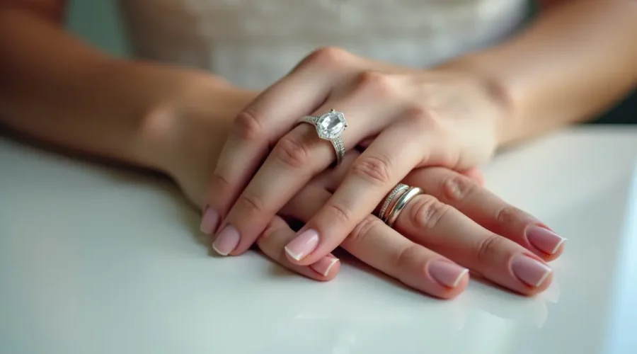 bride matching wedding band perfectly with her existing engagement ring