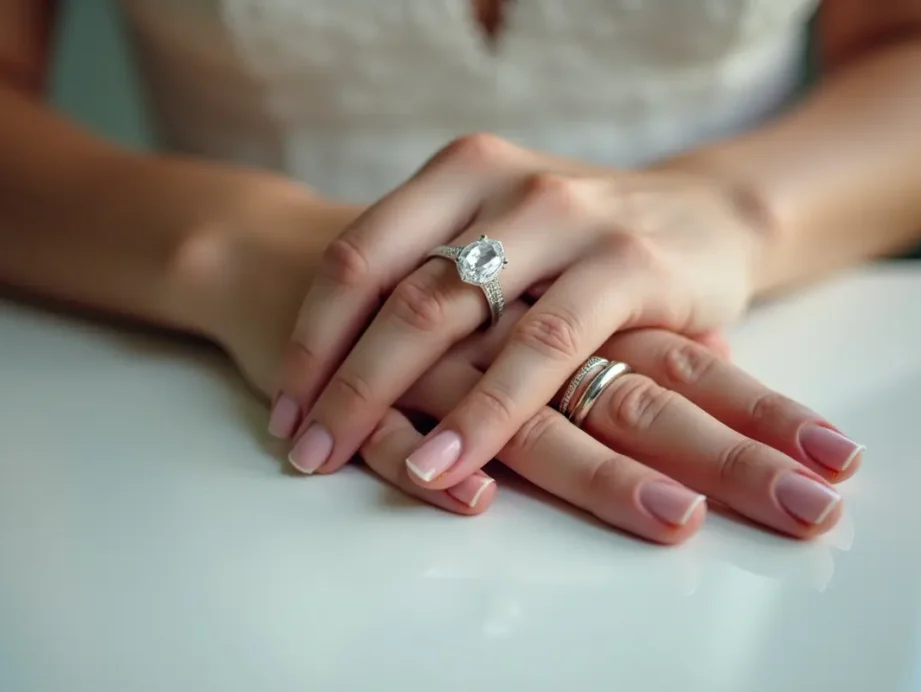 bride matching wedding band perfectly with her existing engagement ring
